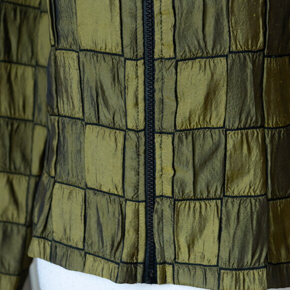 Vintage 90s Green Shiny Jacket Croc Square patchwork Metallic Y2k Style Disco - Picture 10 of 11